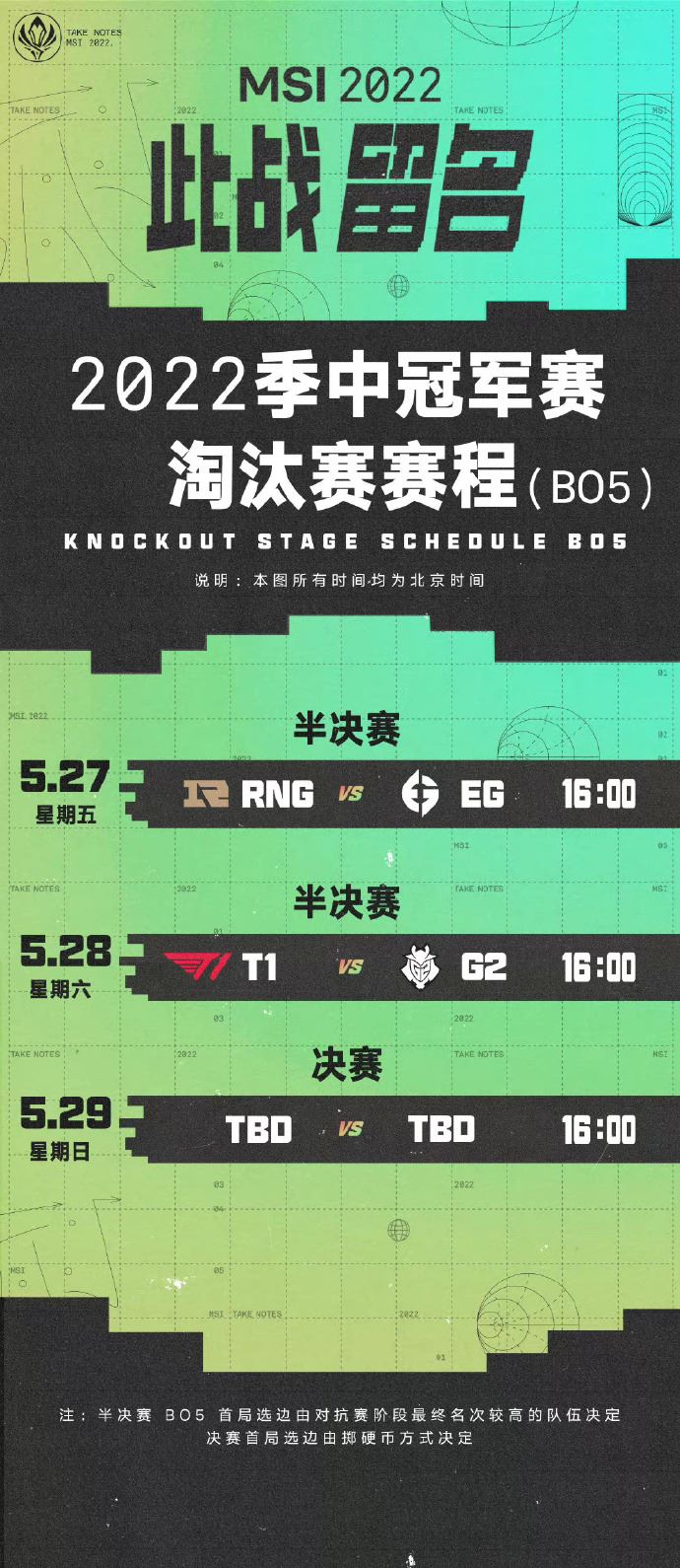 英雄联盟MSI季中赛四强淘汰赛赛程 5月27日RNG详细赛程